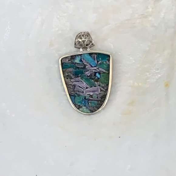 Handmade Chryscolla and Purple Turquoise Pendant - Picture 3 of 3